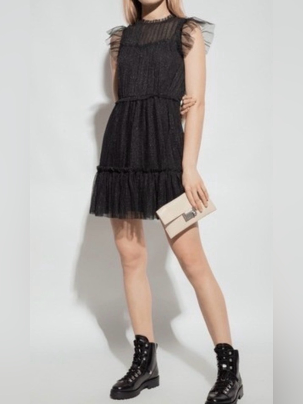 All Saints Black Sparkle Tulle Mini Dress